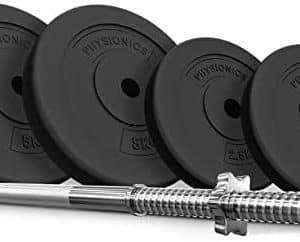 Physionics® Barre d'Haltère Longue avec Disques de Poids - Barre