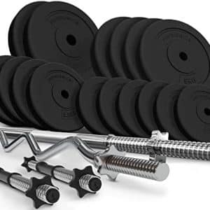 Physionics® Set de Barres d'Haltère avec Disques de Poids -