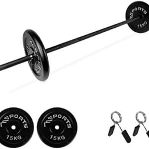MSPORTS Barre d'haltère avec fermoir à ressort + 20, 30, 40 ou 60 kg