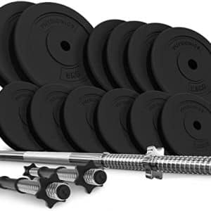 Physionics® Set de Barres d'Haltère avec Disques de Poids -