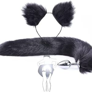 Lopotiony Ensemble de Bouchons de Queue de Renard en Peluche Noire