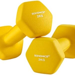 SONGMICS Haltères en Vinyle, 2 x 2 kg, Lot de 2, Jaune SYL064YL