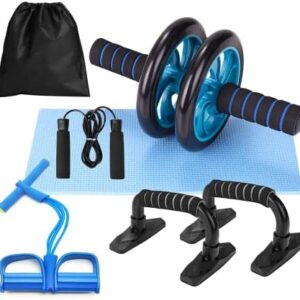 Kit d'entraînement avec rouleau abdominal, corde à sauter, barre de