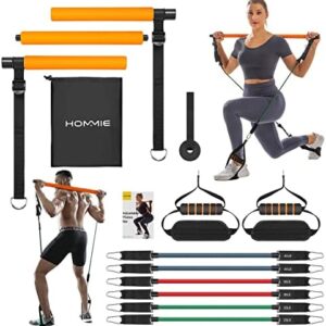 Hommie Kit de Barre de Pilates avec 6 Bandes de Résistance Élastique